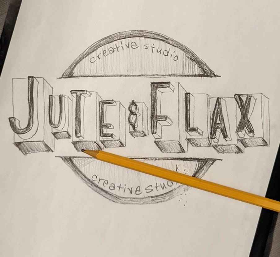 Jute & Flax Logo, drawn in pencil